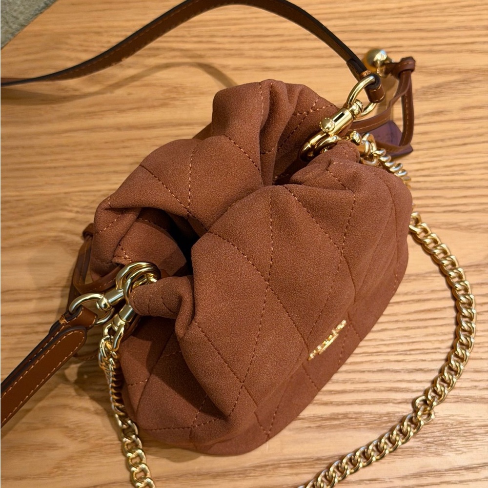 Coach Suede Mini Drawstring Bucket Bag in Rust Brown - Picture 4 of 9